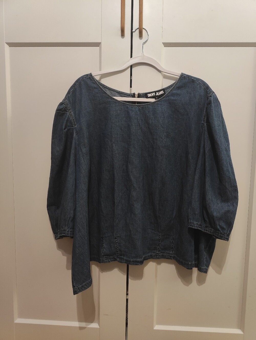Dkny Women's Dark Blue Denim Balloon-Sleeve Tunic